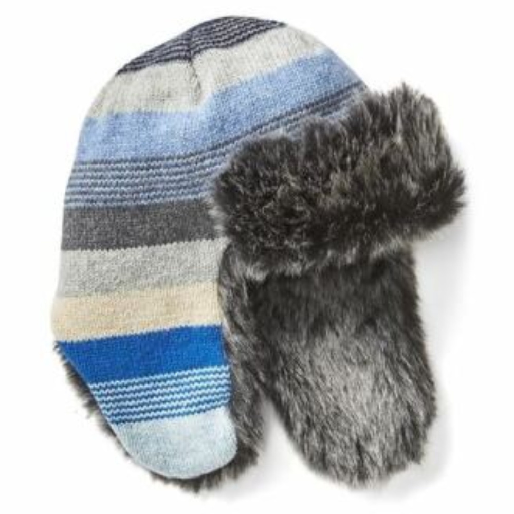 Baby Gap NWT Blue Stripe Faux Fur Lined Trapper Hat S/M